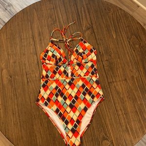 CUPSHE Geo Print Plunging Neckline One Piece Swimsuit SZ L